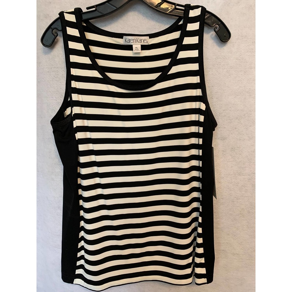 Karen Kane Black White‎ Striped Racer Tank Women's Size XL NWT